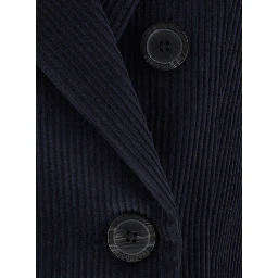 Blue double-breasted Jacket with Peak revers in corduroy for women