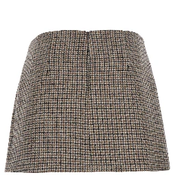 Beige miniskirt with all-over check motif in wool for women