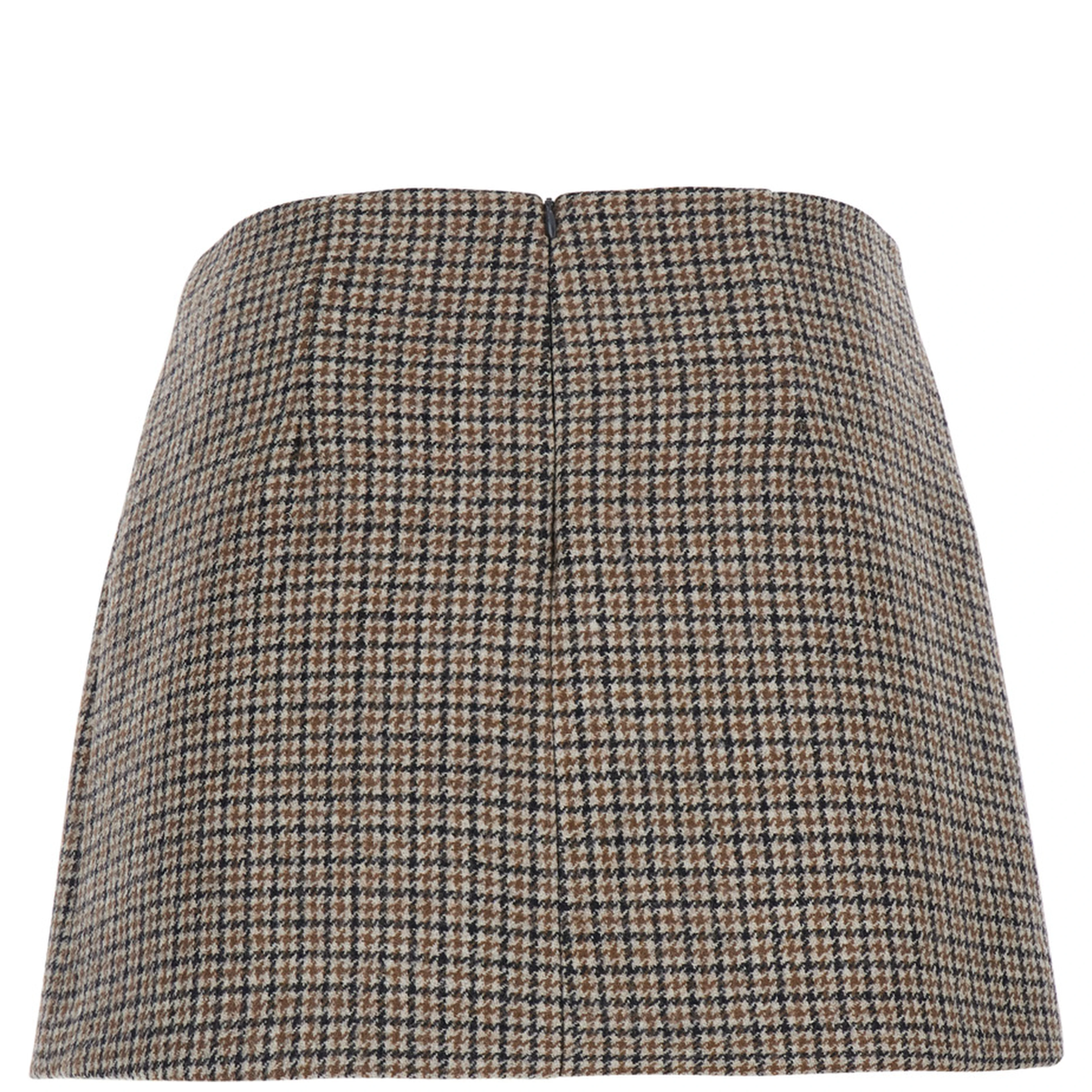Beige miniskirt with all-over check motif in wool for women