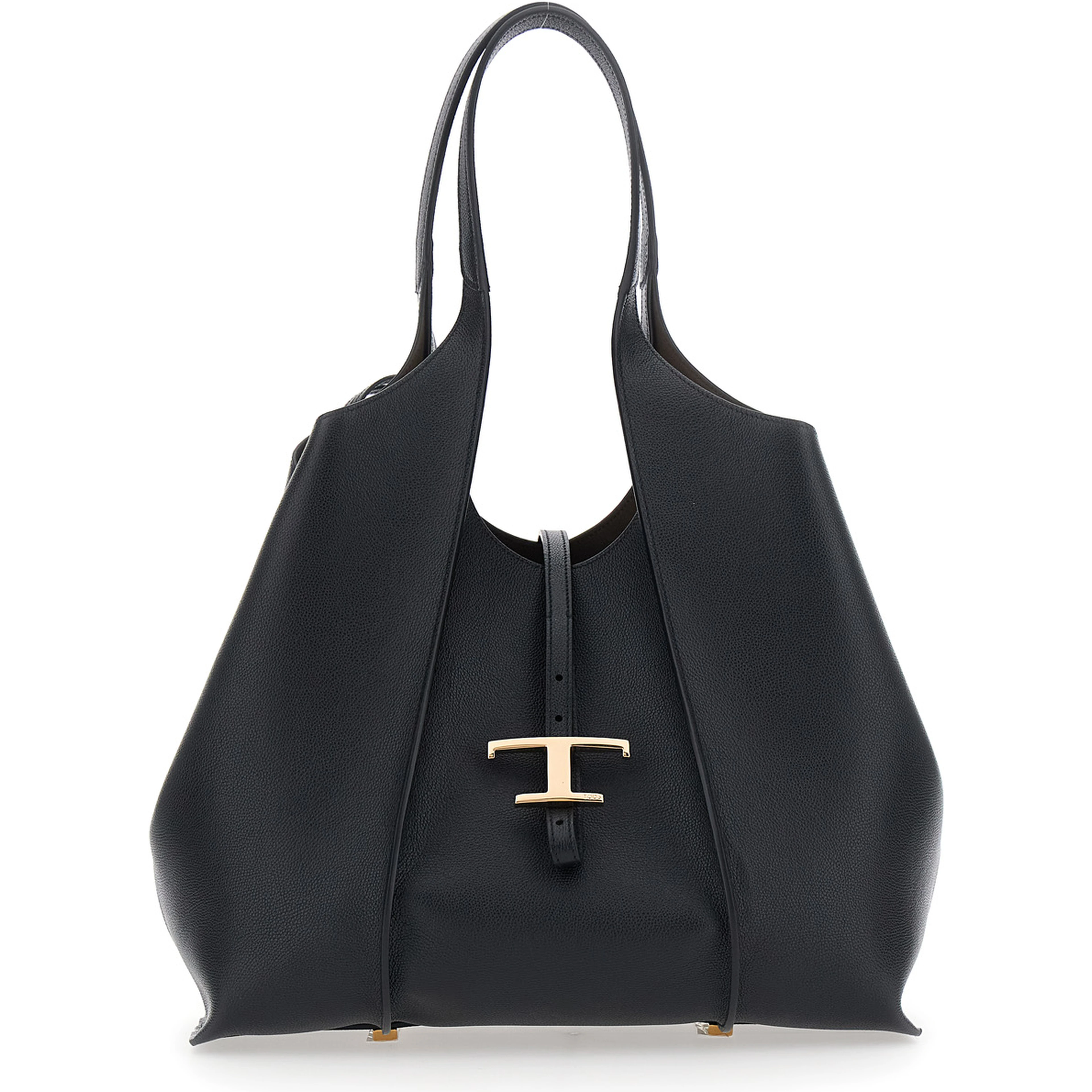Tote bag with T Timeless Pendant in Black Leather for Women