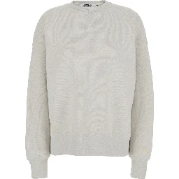 gray Crewneck sweatshirt with glitter logo lettering on the front in cotton for women