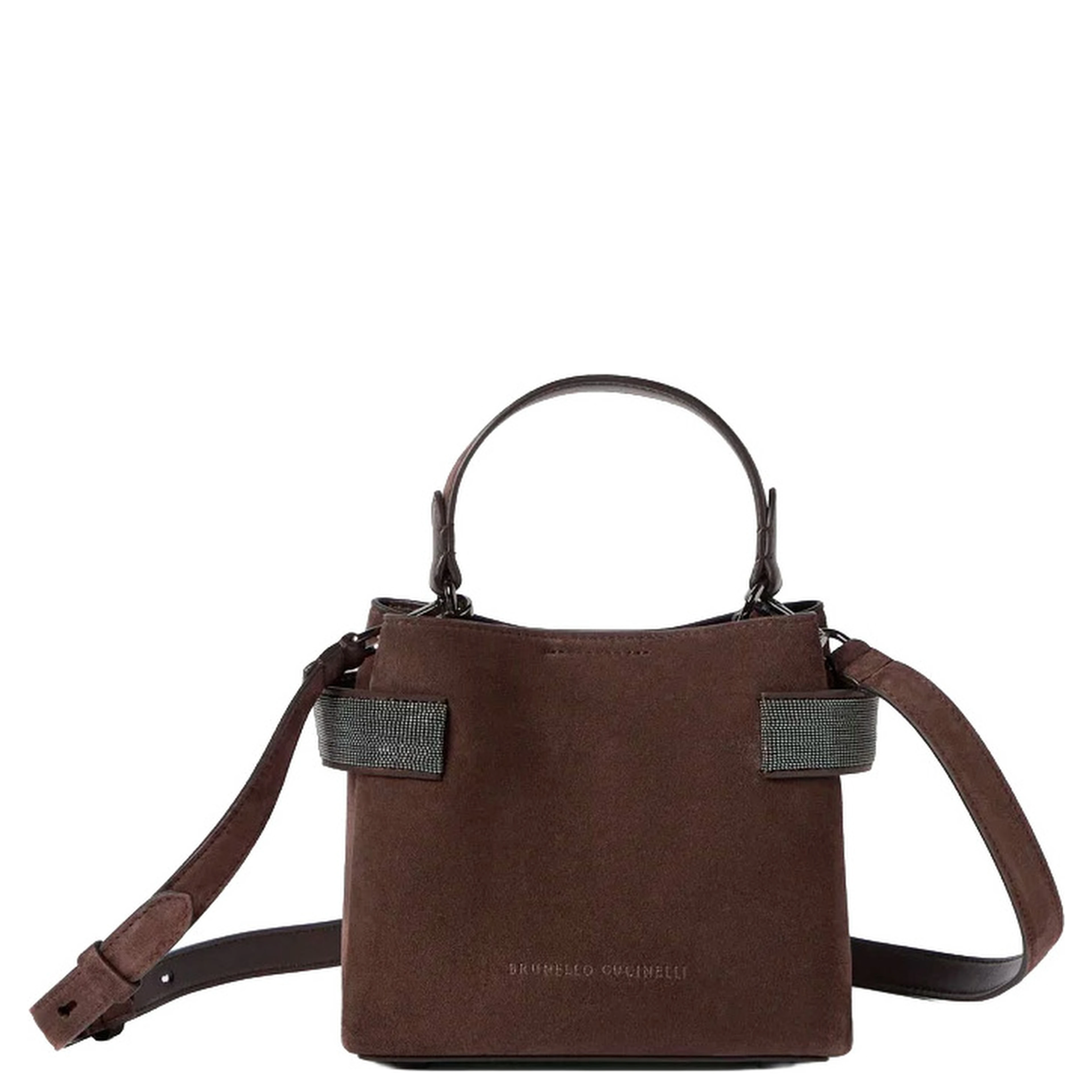 Brown Shoulder bag with adjustable and removable strap in suede for women