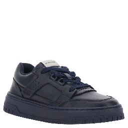 Blue Low Top Sneakers with Logo Patch on the Tongue in  Leather Boy