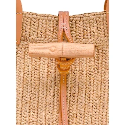 Shopping Bag Le Smart with Metallic Detail on the Front in Beige Raffia for Women