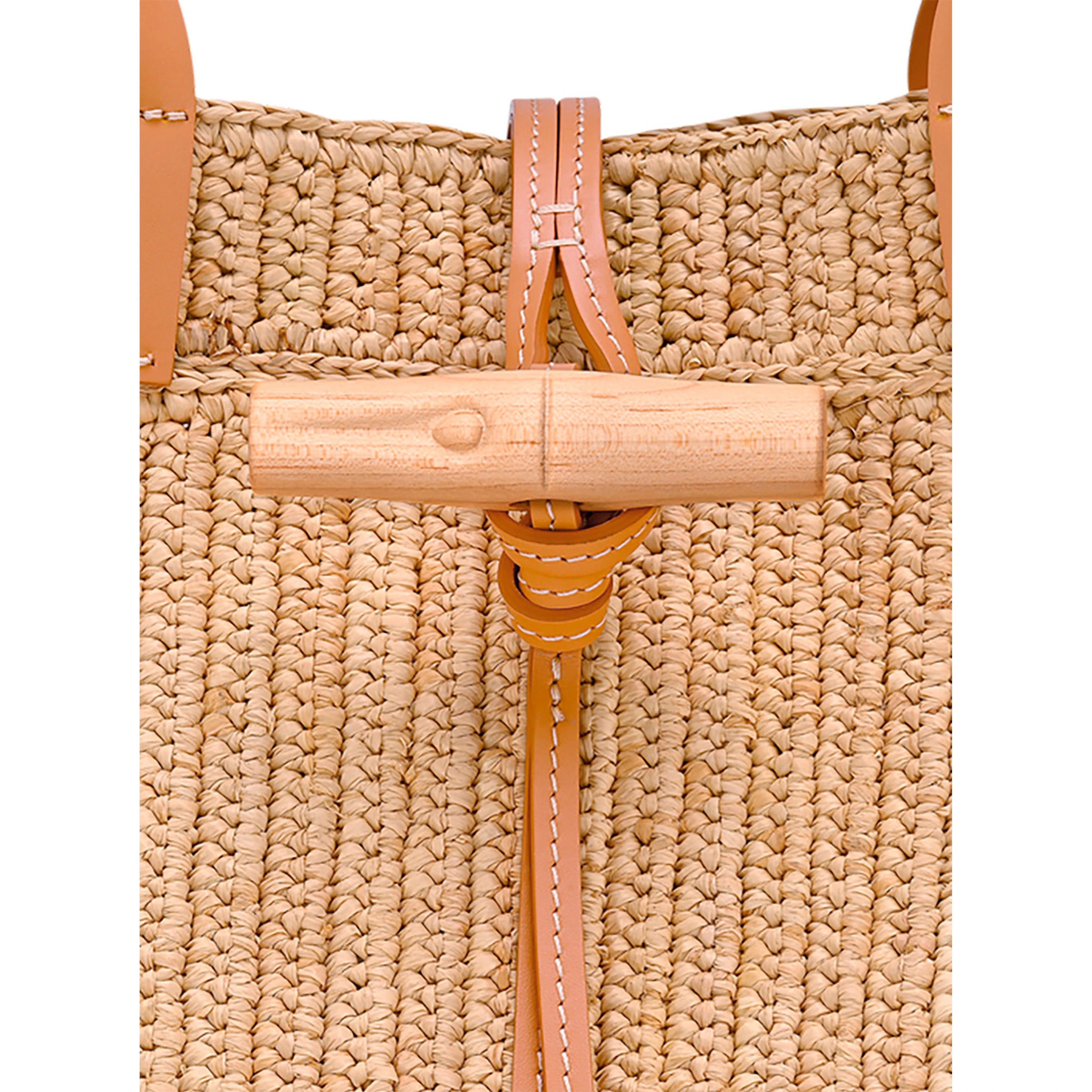 Shopping Bag Le Smart with Metallic Detail on the Front in Beige Raffia for Women