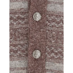 Brown Cardigan with V-neck and striped Motif in wool blend for men