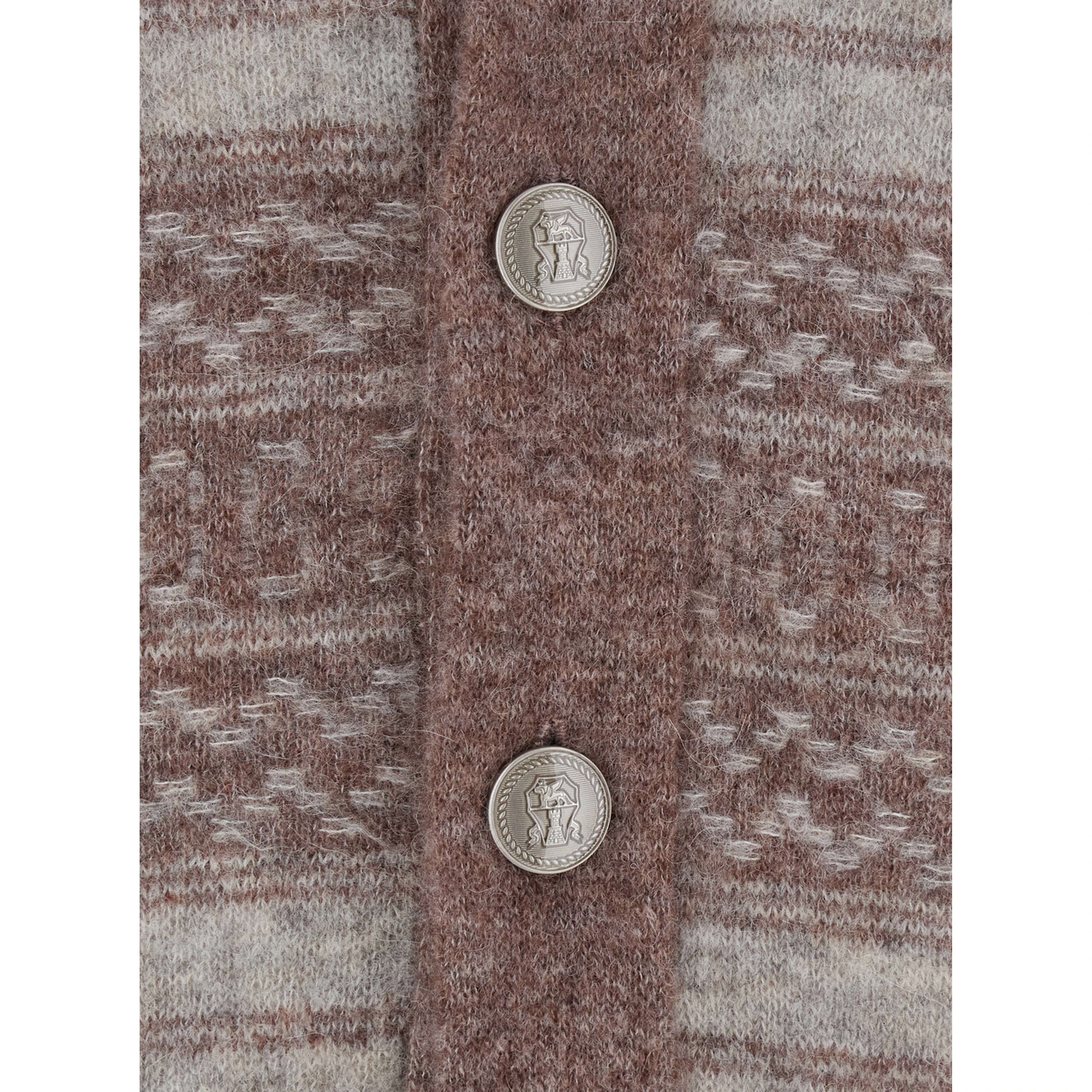 Brown Cardigan with V-neck and striped Motif in wool blend for men