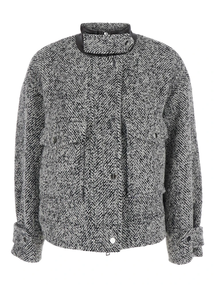 Blue jacket with high collar and long sleeves in Tech Fabric for women