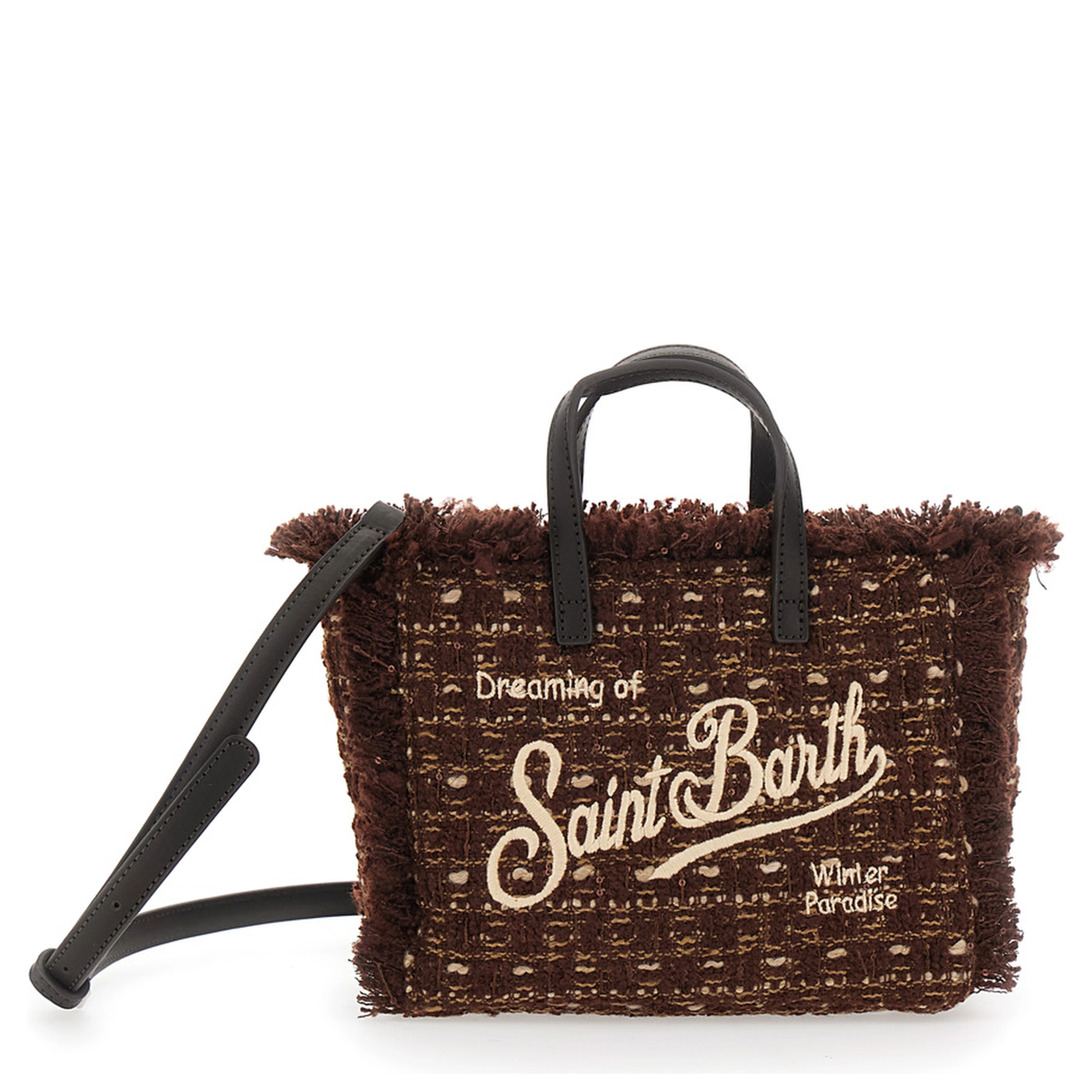 Mini handbag characterized by a tweed design and brown color. Composition in polyester. Unisex.