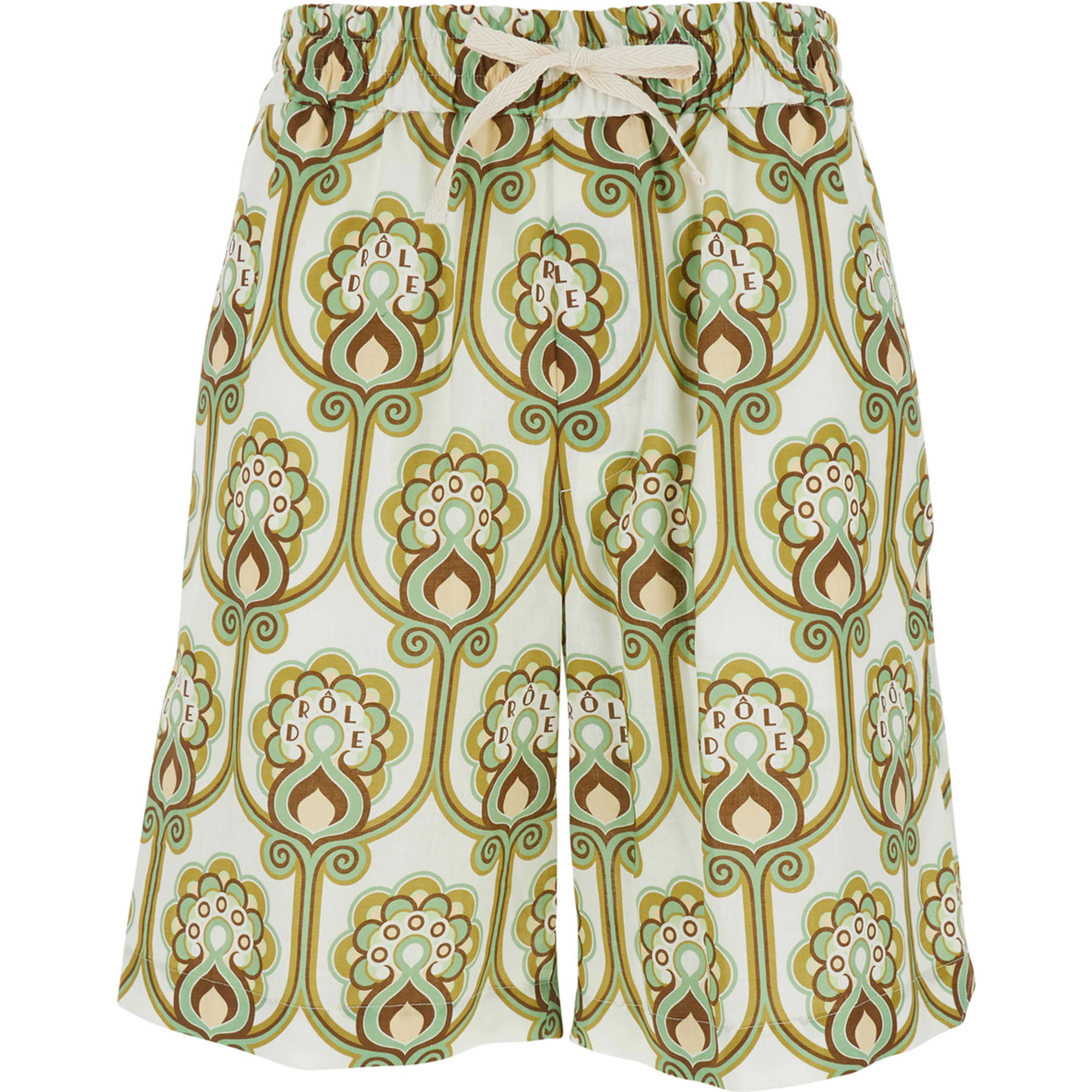 Tapisserie Floreale Green Shorts with Elastic Drawstring Waist and All-Over Print in Linen Blend for Men