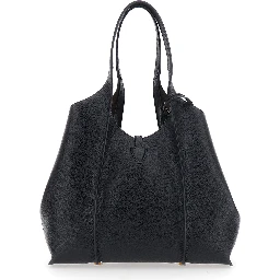 Tote bag with T Timeless Pendant in Black Leather for Women