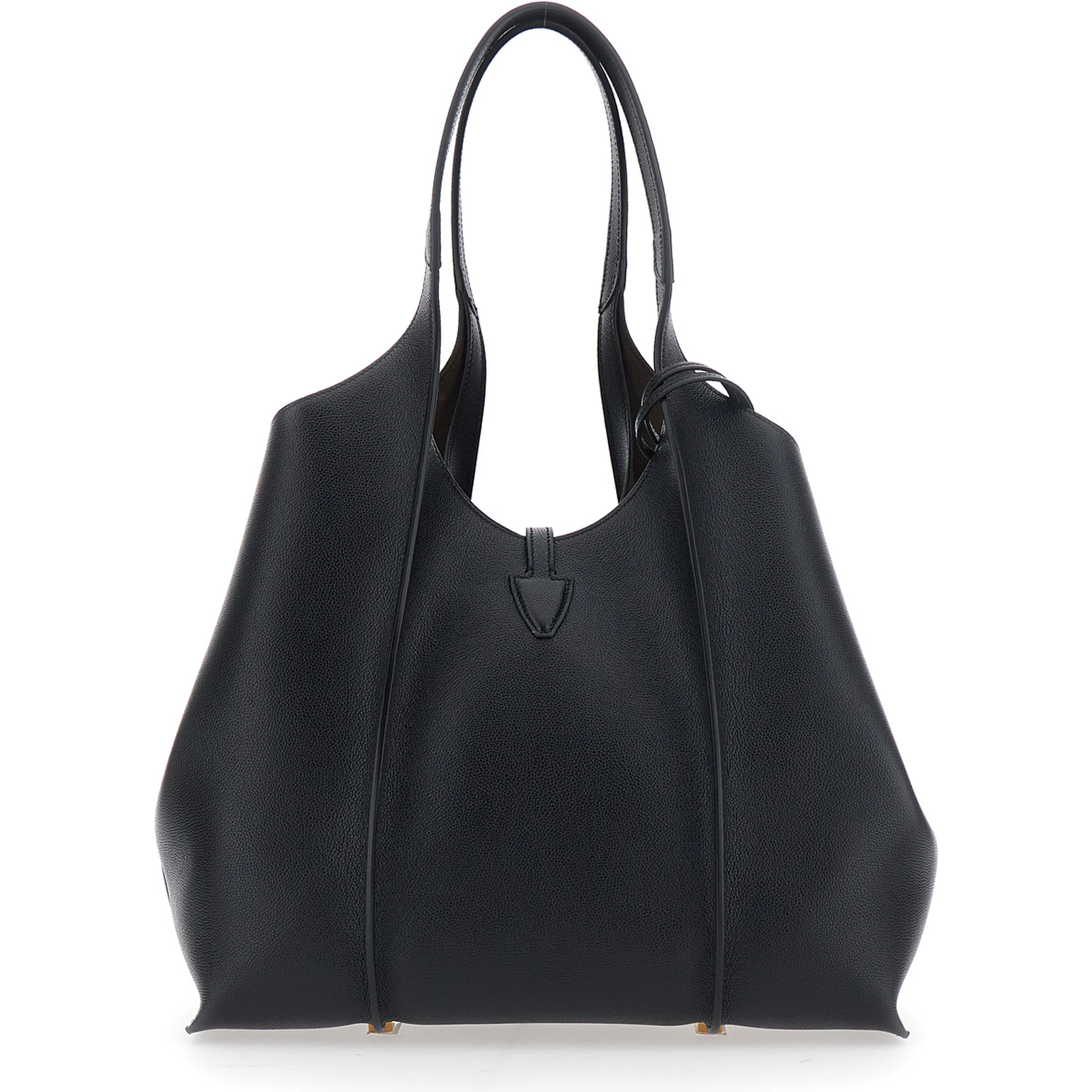 Tote bag with T Timeless Pendant in Black Leather for Women