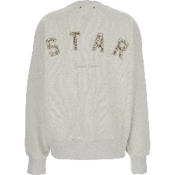 gray Crewneck sweatshirt with glitter logo lettering on the front in cotton for women