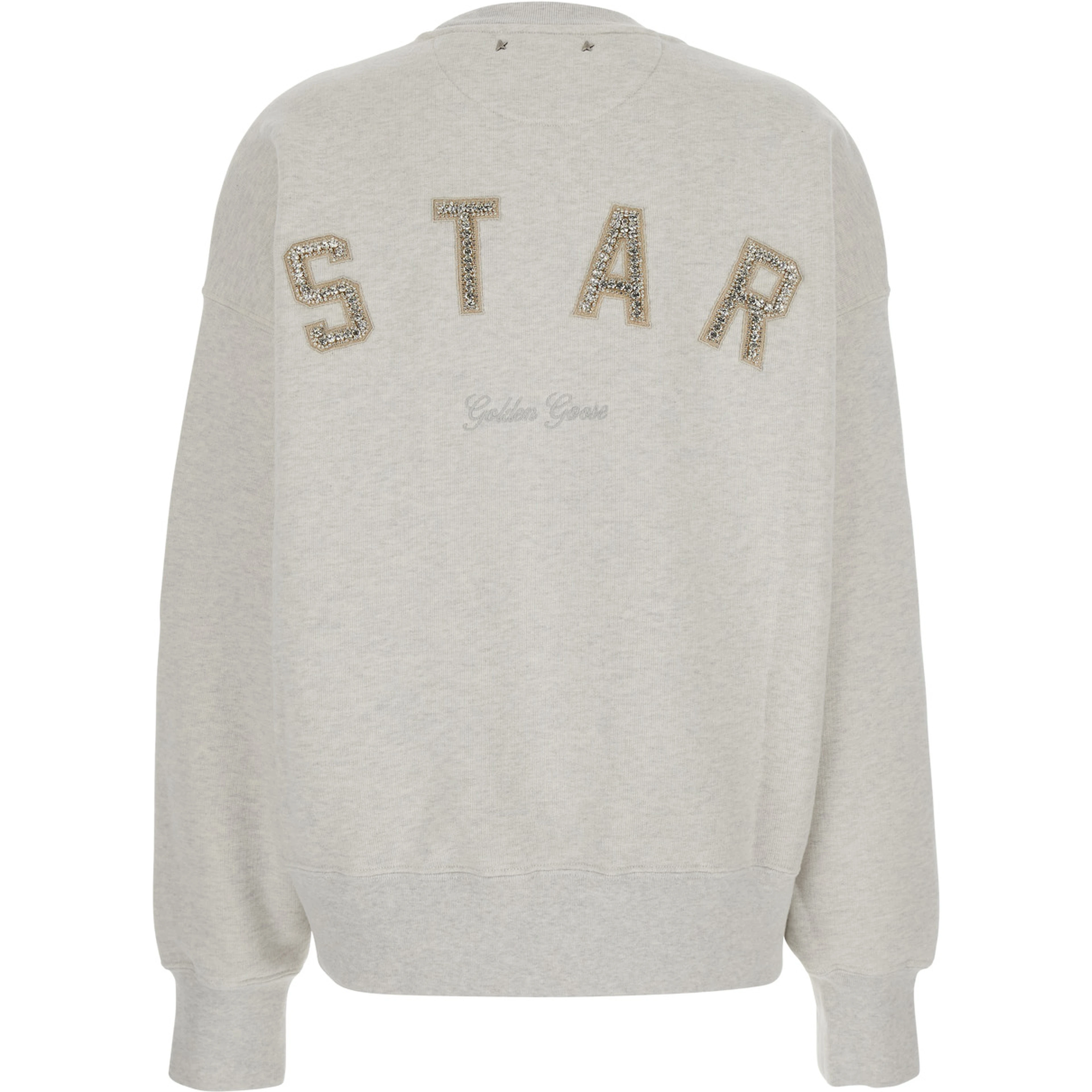 gray Crewneck sweatshirt with glitter logo lettering on the front in cotton for women