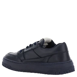 Blue Low Top Sneakers with Logo Patch on the Tongue in  Leather Boy