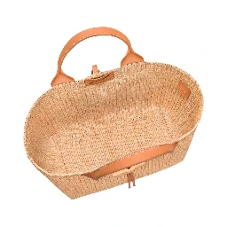 Shopping Bag Le Smart with Metallic Detail on the Front in Beige Raffia for Women