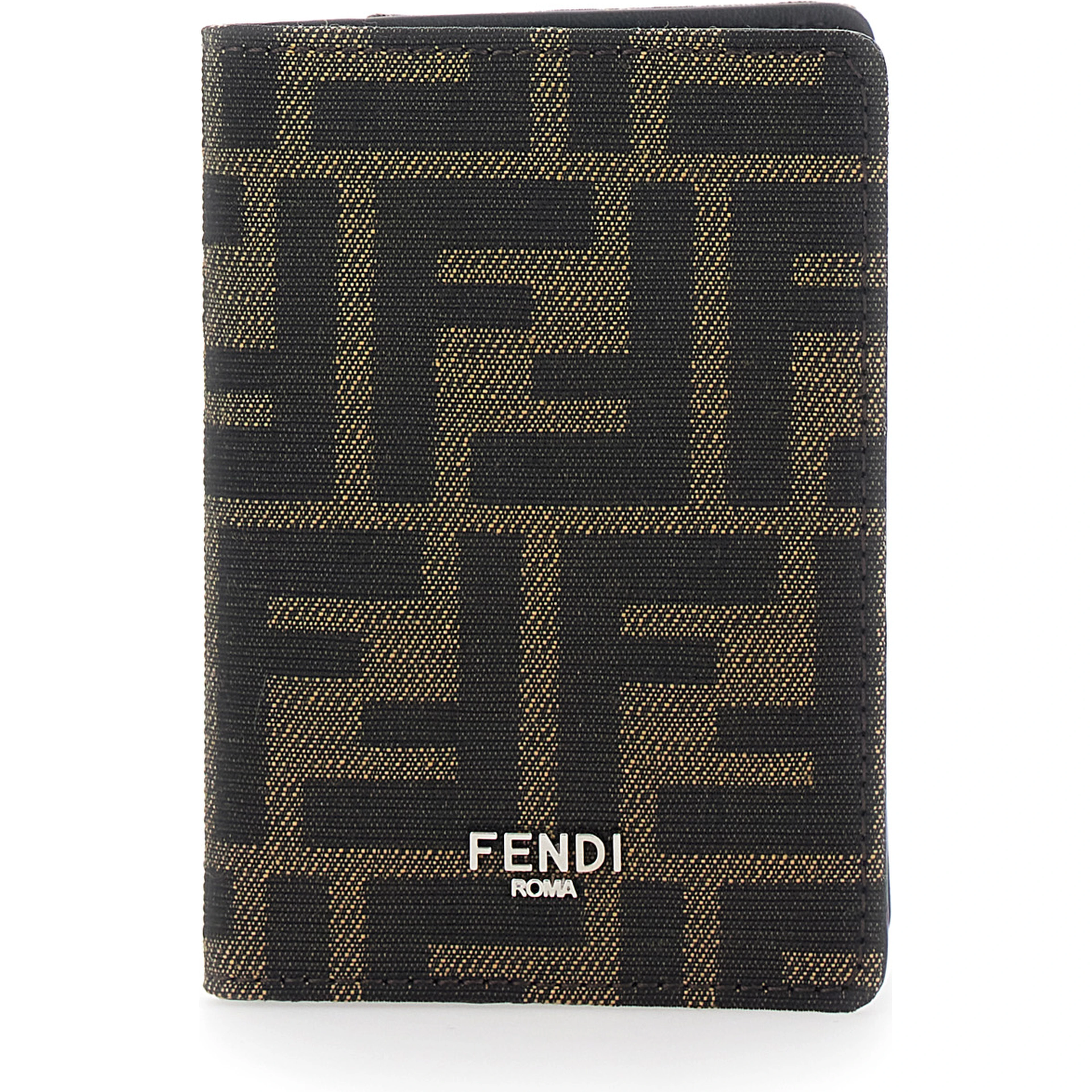 Brown Cardholder with Logo on the Front and FF All Over Motif in Fabric for Men