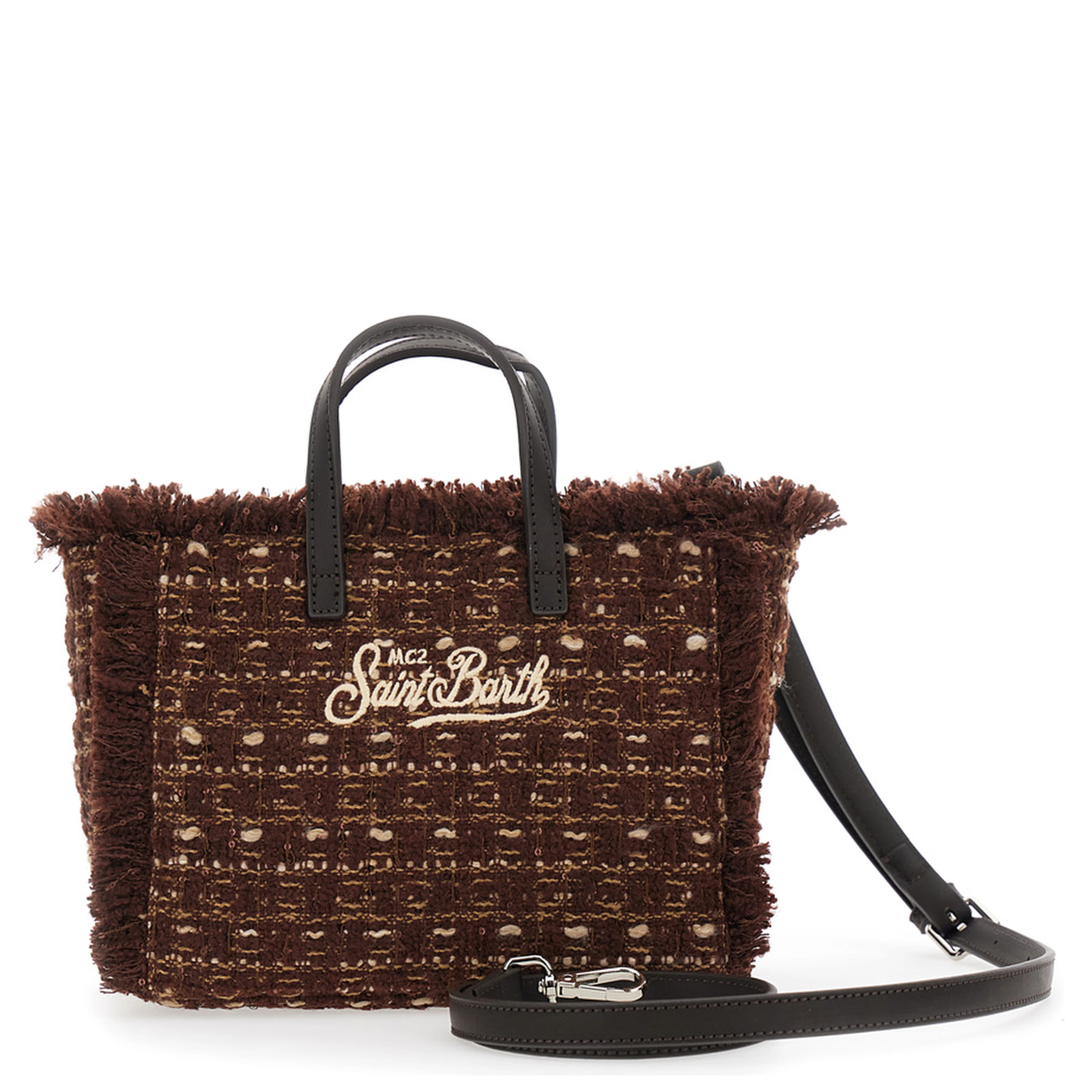 Mini handbag characterized by a tweed design and brown color. Composition in polyester. Unisex.