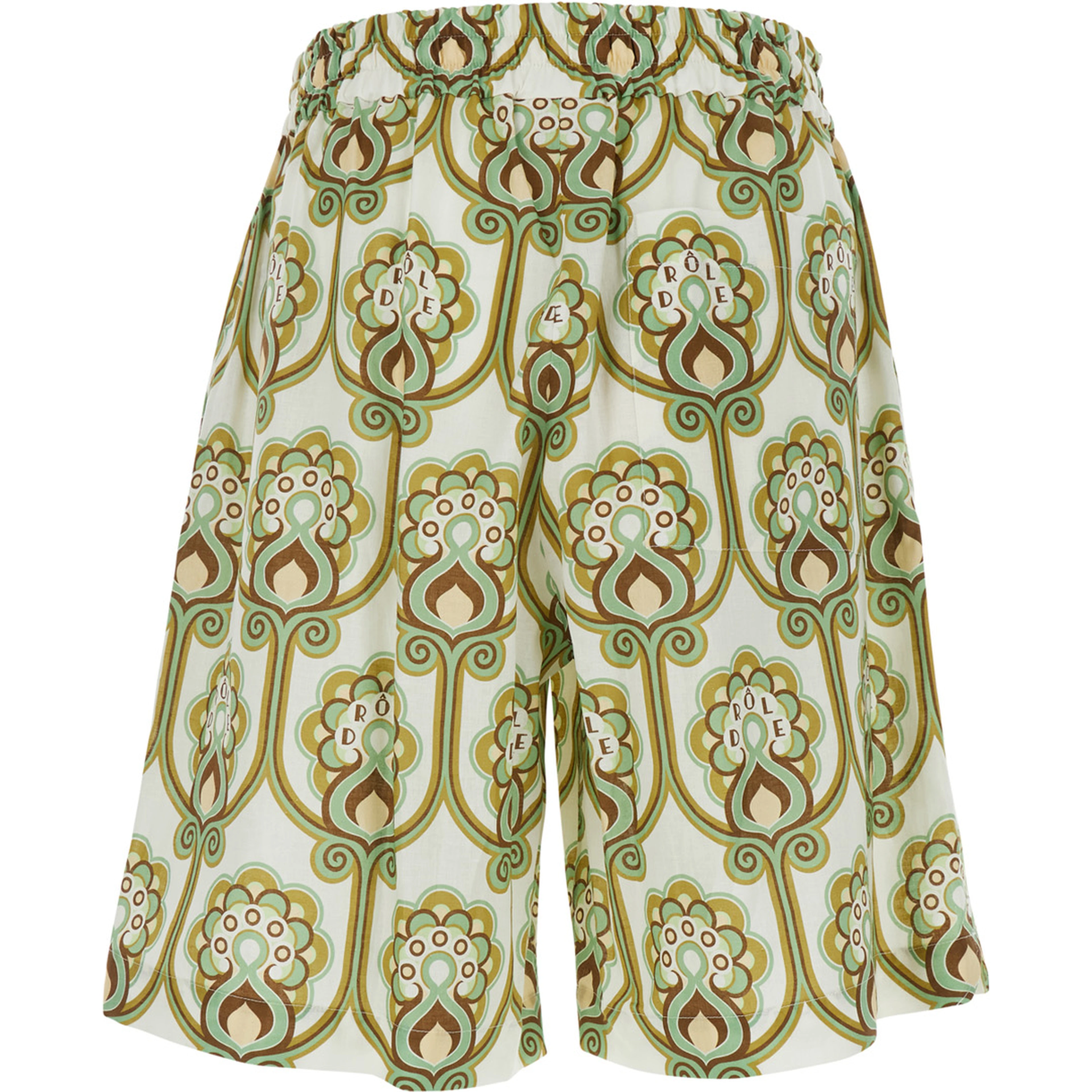 Tapisserie Floreale Green Shorts with Elastic Drawstring Waist and All-Over Print in Linen Blend for Men