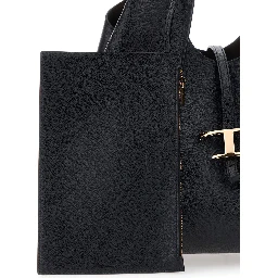 Tote bag with T Timeless Pendant in Black Leather for Women