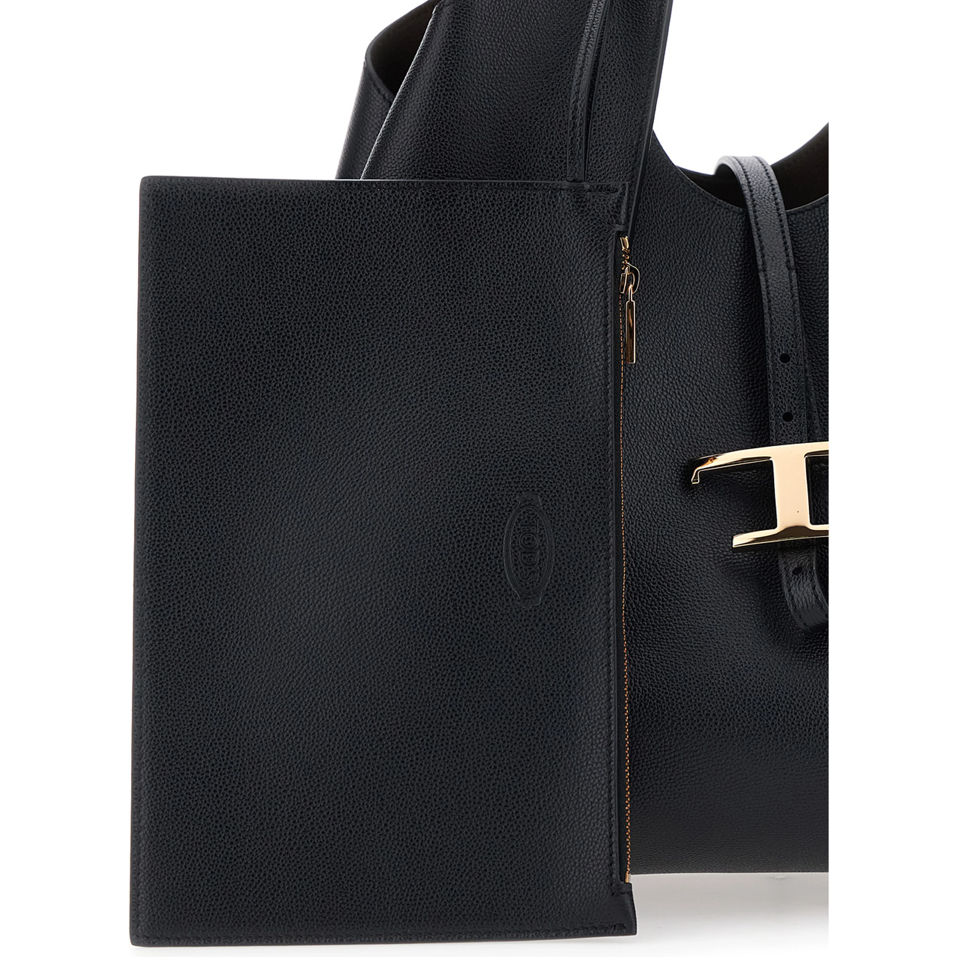 Tote bag with T Timeless Pendant in Black Leather for Women