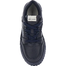 Blue Low Top Sneakers with Logo Patch on the Tongue in  Leather Boy