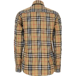 Emma Beige Shirt with EKD Embroidery on the Front and All-Over Check Motif in Cotton Woman