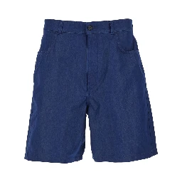 Blue Bermuda Shorts with Logo Print on the Back in Cotton Blend for Men