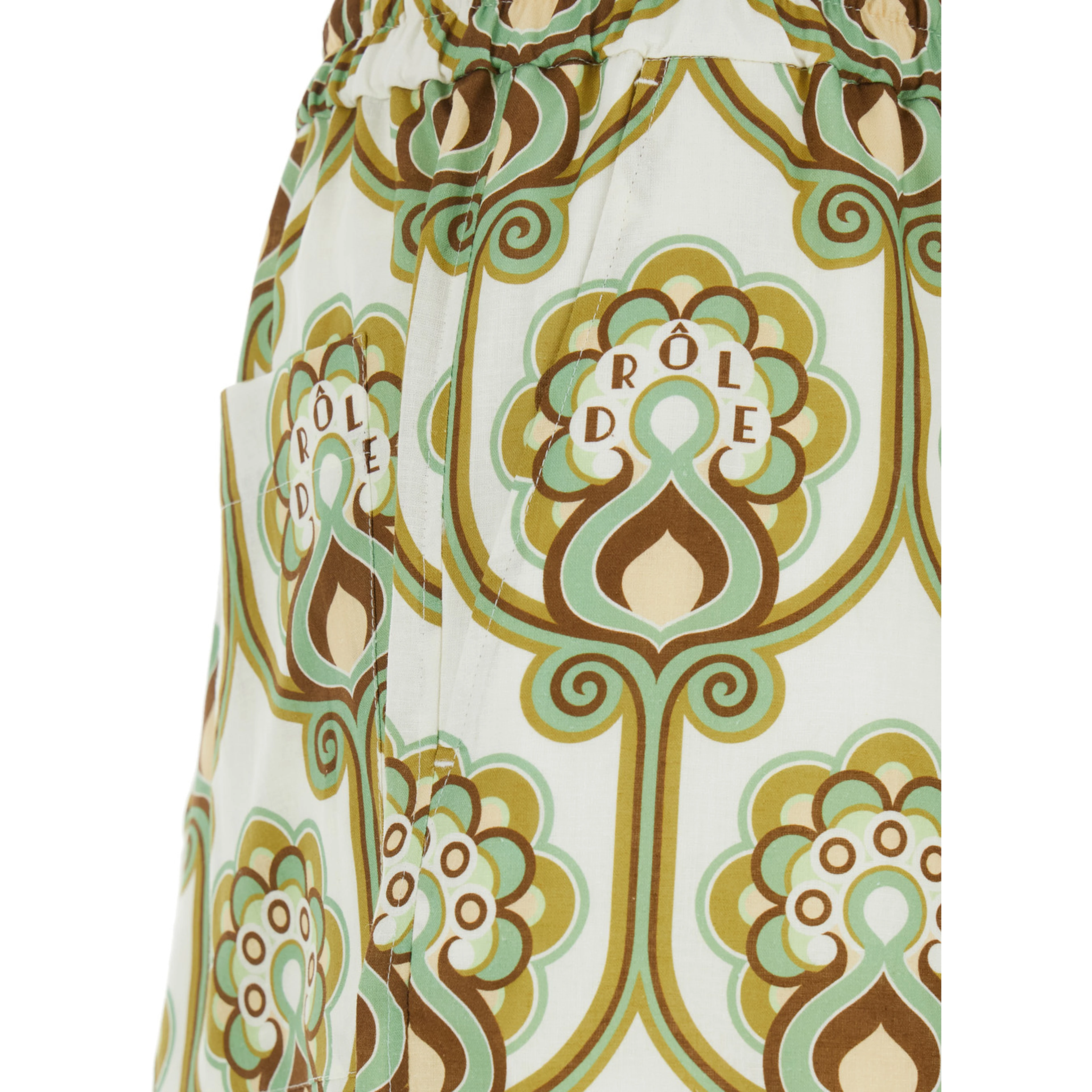 Tapisserie Floreale Green Shorts with Elastic Drawstring Waist and All-Over Print in Linen Blend for Men