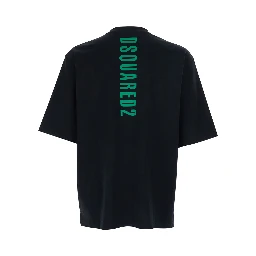 Black T-Shirt with Logo Lettering on the Back in Cotton for Men