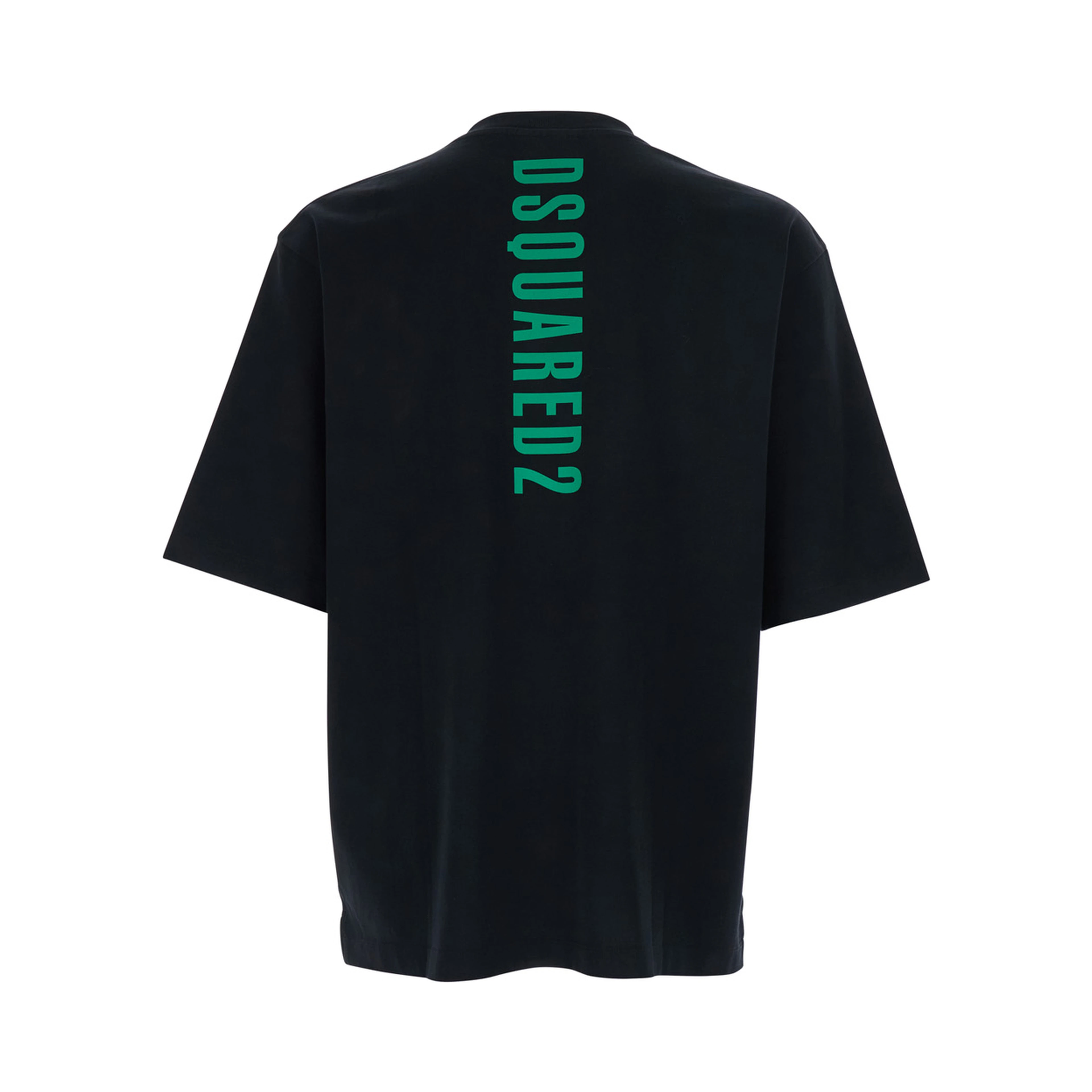 Black T-Shirt with Logo Lettering on the Back in Cotton for Men