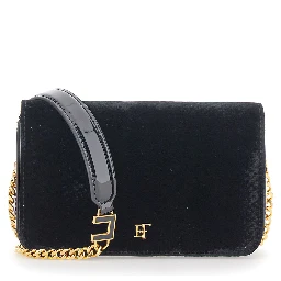 Crossbody bag with velvet details and logo, in black for woman