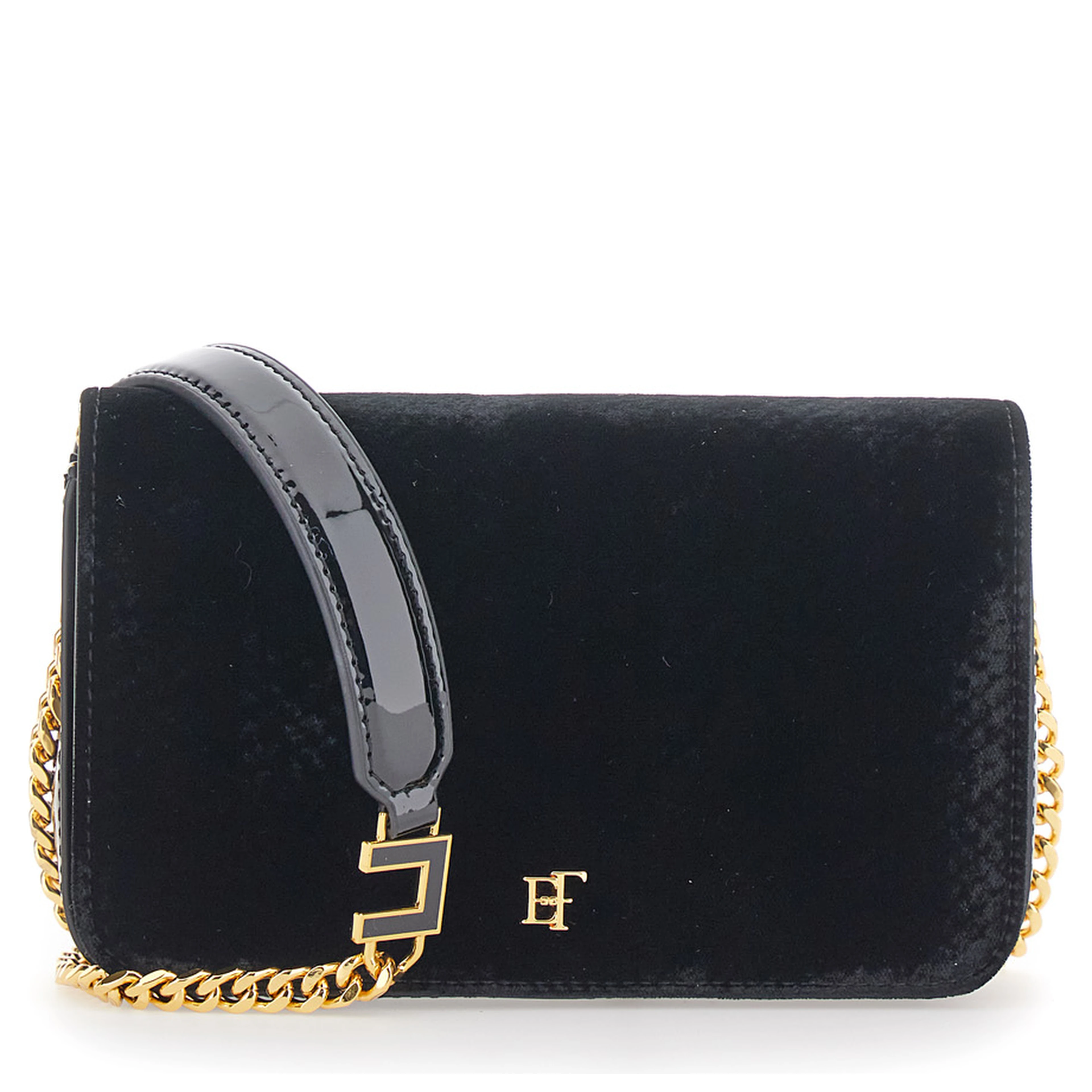 Crossbody bag with velvet details and logo, in black for woman