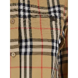 Emma Beige Shirt with EKD Embroidery on the Front and All-Over Check Motif in Cotton Woman