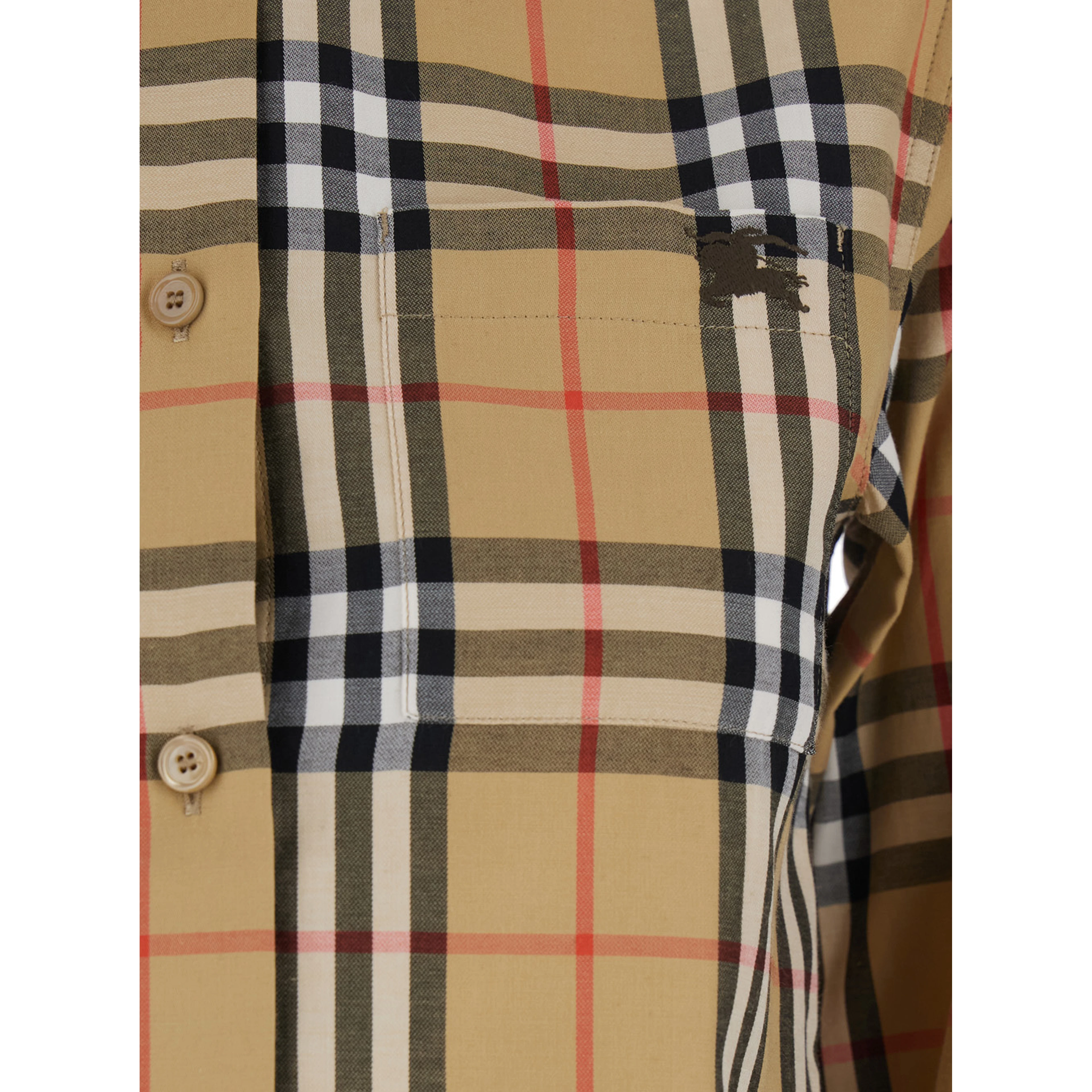 Emma Beige Shirt with EKD Embroidery on the Front and All-Over Check Motif in Cotton Woman