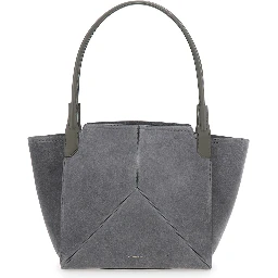 Handbag Victoria Piccola with Logo Lettering Embossed on the Front in Grey Suede for Women