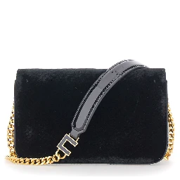 Crossbody bag with velvet details and logo, in black for woman