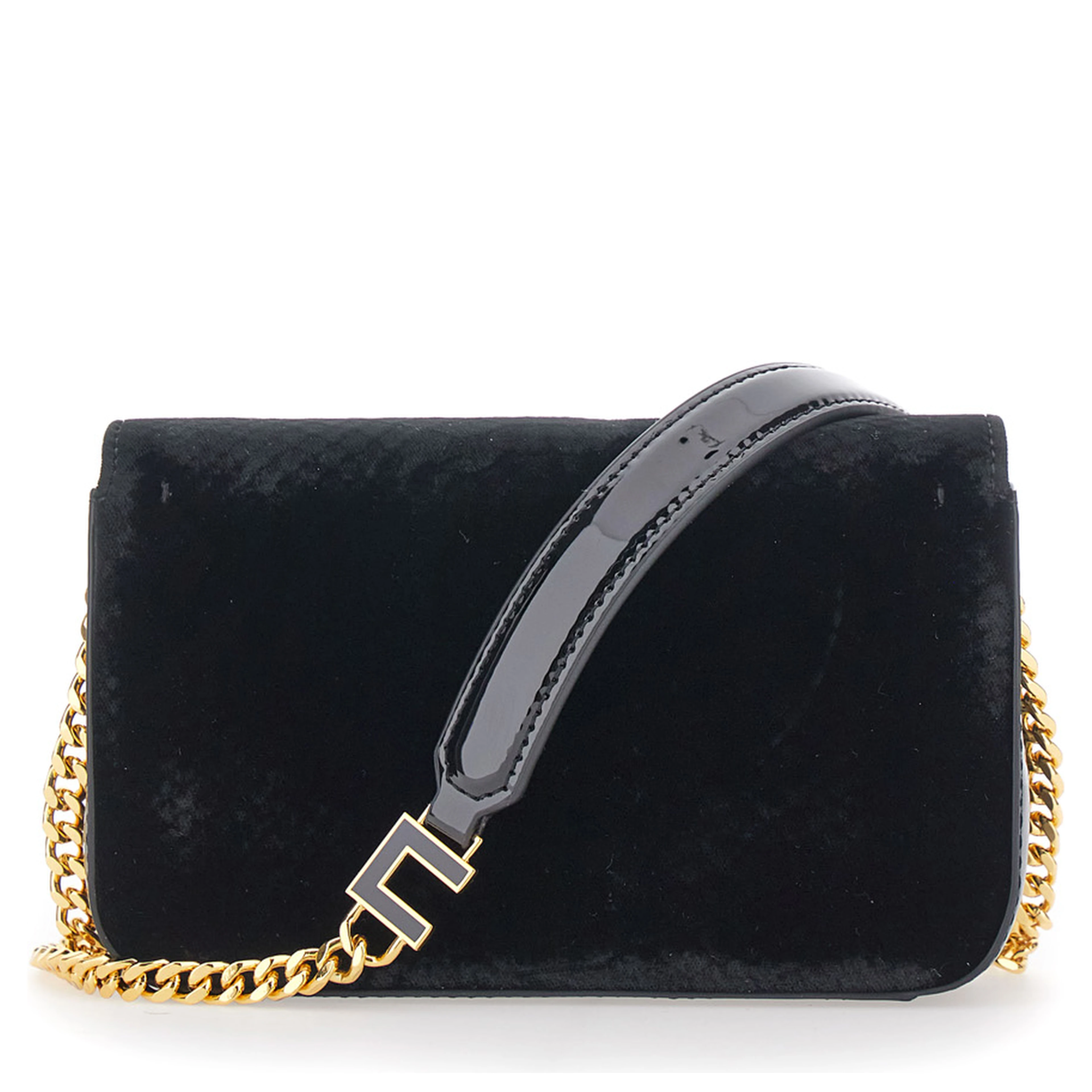 Crossbody bag with velvet details and logo, in black for woman