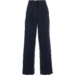 Blue Pants with Front Pleats in Cotton Blend for Women