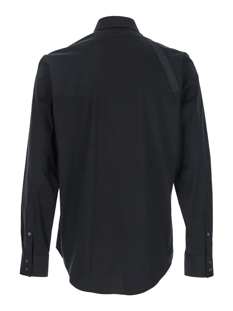 Black Harness Shirt with Classic Collar and Strap Detail on Sleeve in Cotton for Men alternative