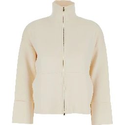 Formato White Sweatshirt with High Neck and Front Zip Closure in Viscose Blend for Women