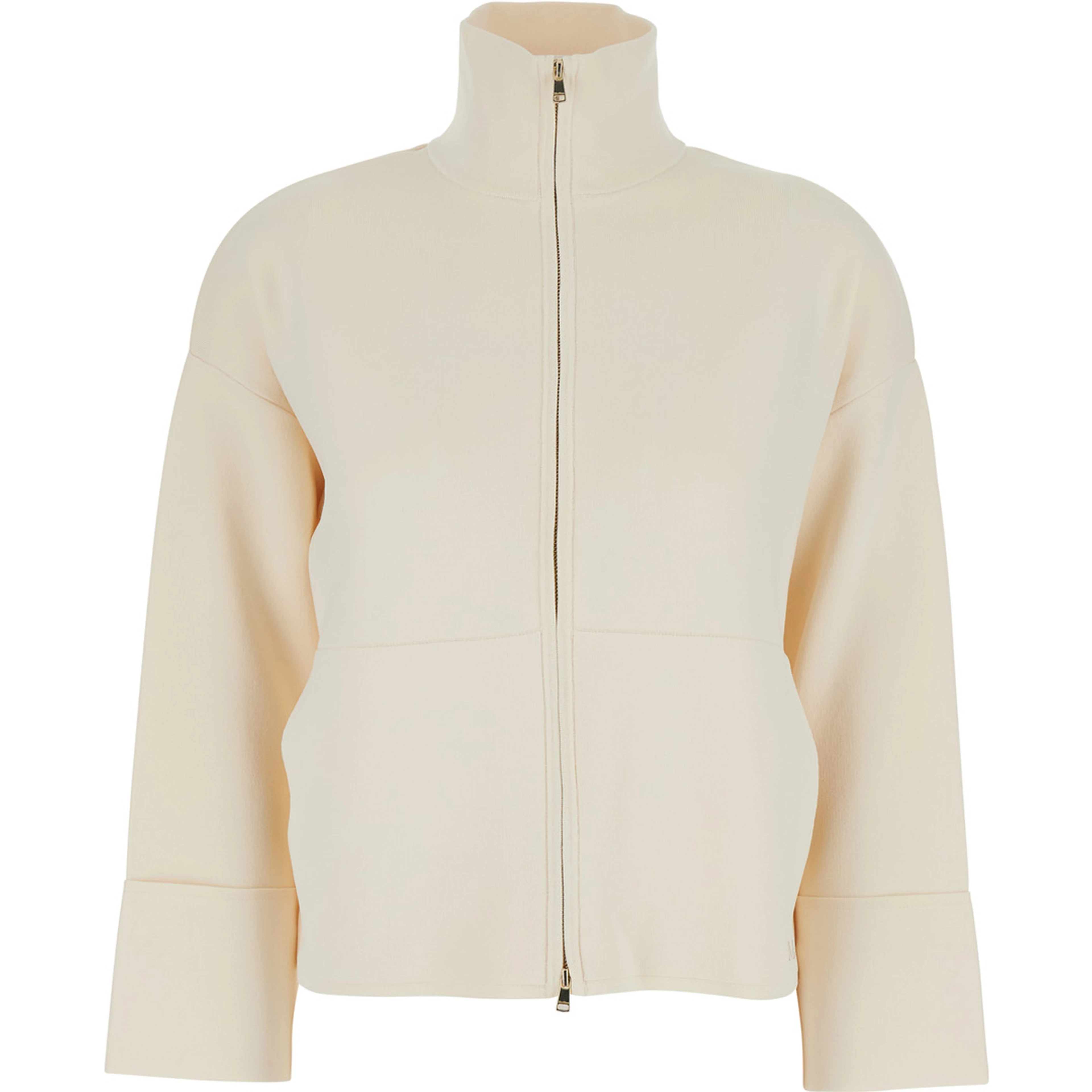Formato White Sweatshirt with High Neck and Front Zip Closure in Viscose Blend for Women