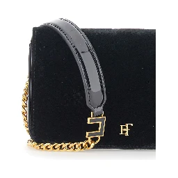 Crossbody bag with velvet details and logo, in black for woman
