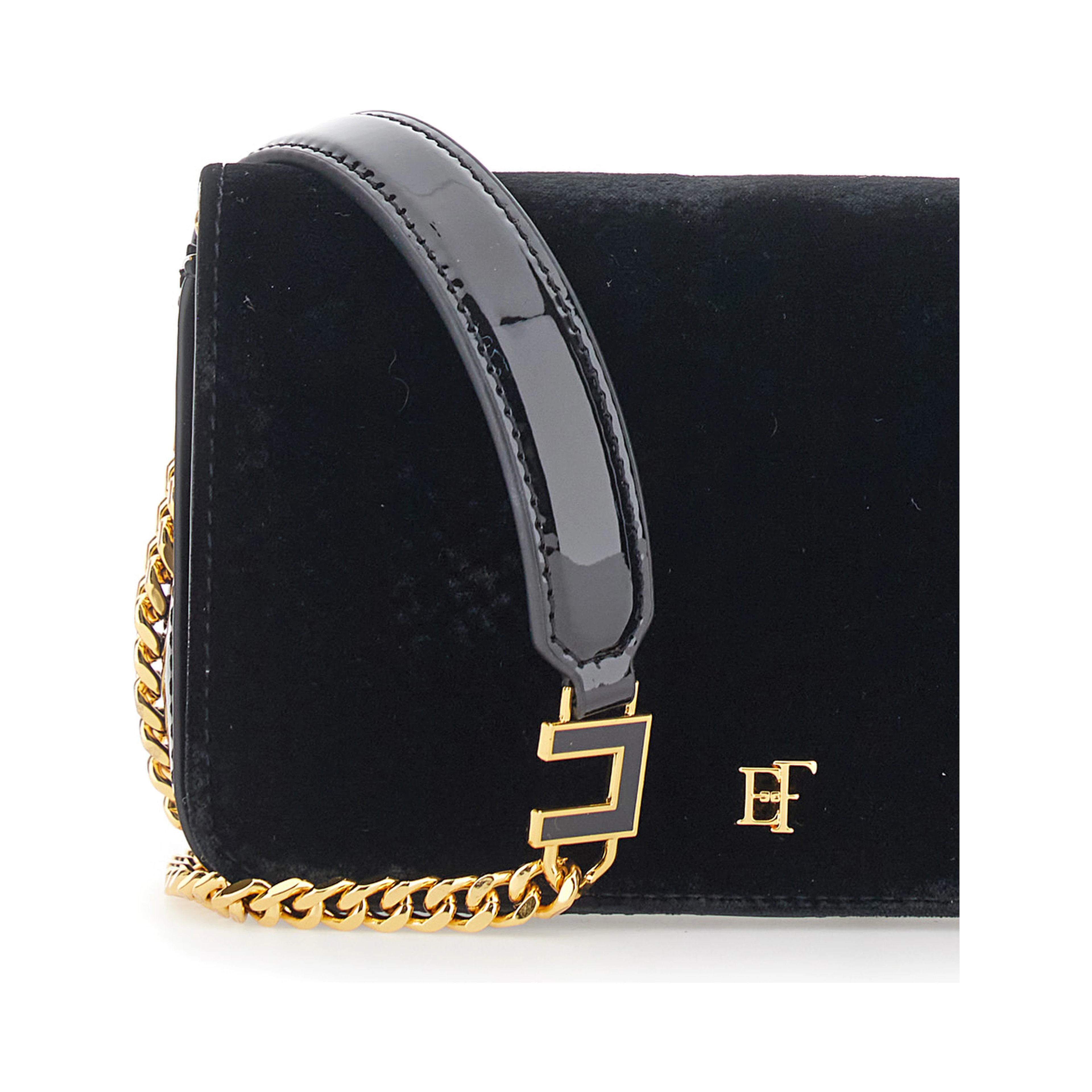 Crossbody bag with velvet details and logo, in black for woman