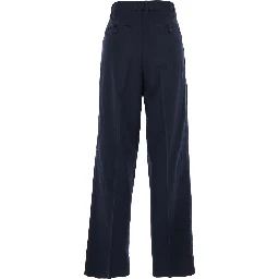 Blue Pants with Front Pleats in Cotton Blend for Women