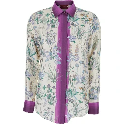 Multicolor Shirt with Classic Collar and All-Over Print in Silk for Women