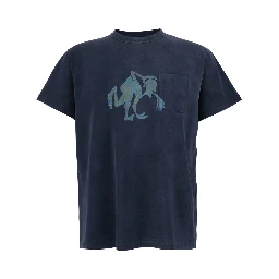 Blue T-shirt with front print in cotton man