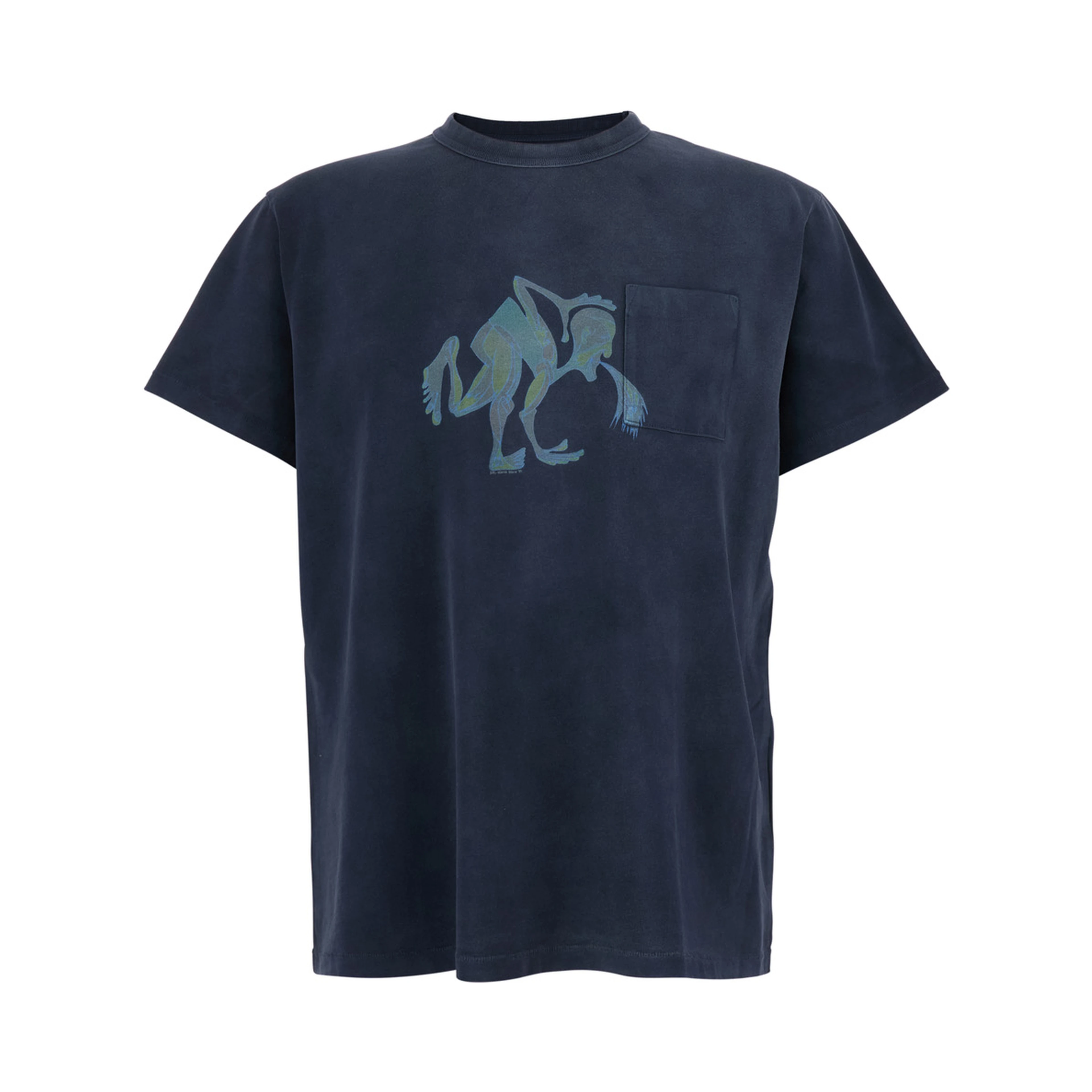 Blue T-shirt with front print in cotton man