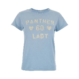 Blue T-Shirt with Maxi Logo on Front and Back in Cotton Jersey for Women