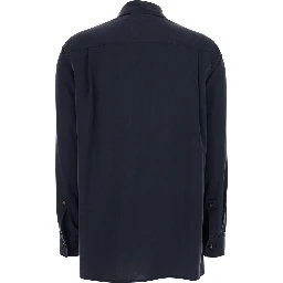 Blue Silk Lon-Sleeved Shirt with Applied Pocket in Silk for Women